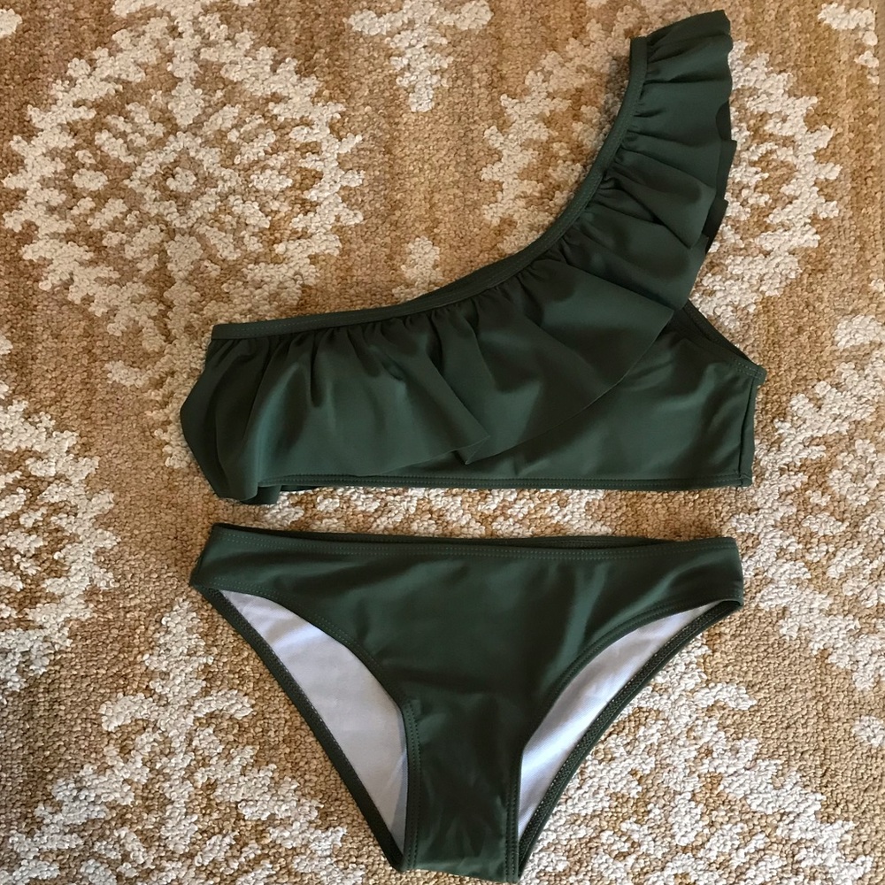 Shedrift One Shoulder Flounce Green Bikini Set S